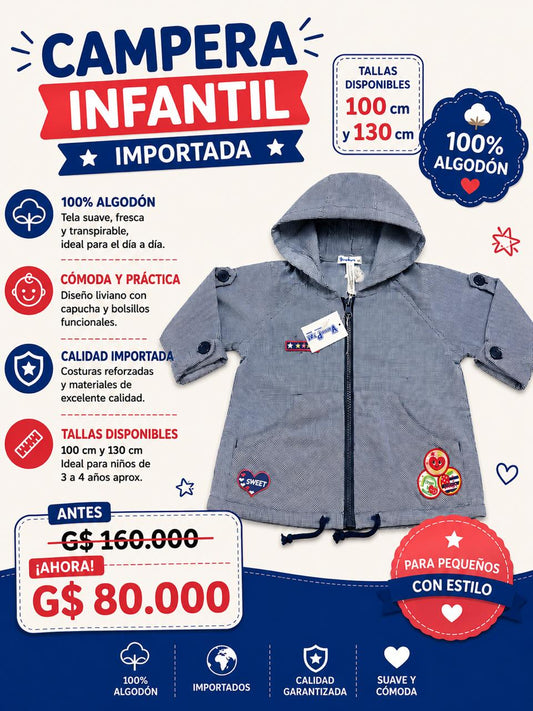 Ropa Infantil ✨ Campera Infantil Importada Con Capucha 🩶