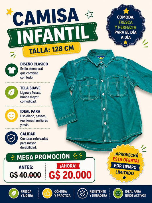 Ropa Infantil ✨ Camisa Infantil De Manga Larga 👔💚