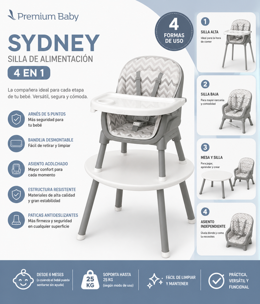 Premium Baby Silla de Comer Sydney 4en1 🩵🩷💚