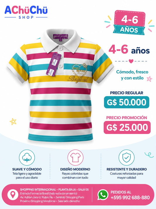 Ropa Infantil ✨ Camiseta Para Niña Rayas Coloridas 🩷💛🩵