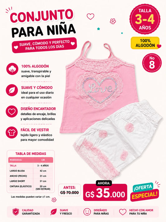 Ropa Infantil ✨ Conjunto Para Niña 100% Algodón 🩷