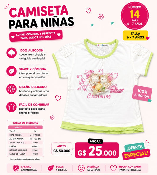 Ropa Infantil ✨ Camiseta Para Niñas 100% Algodón 💚