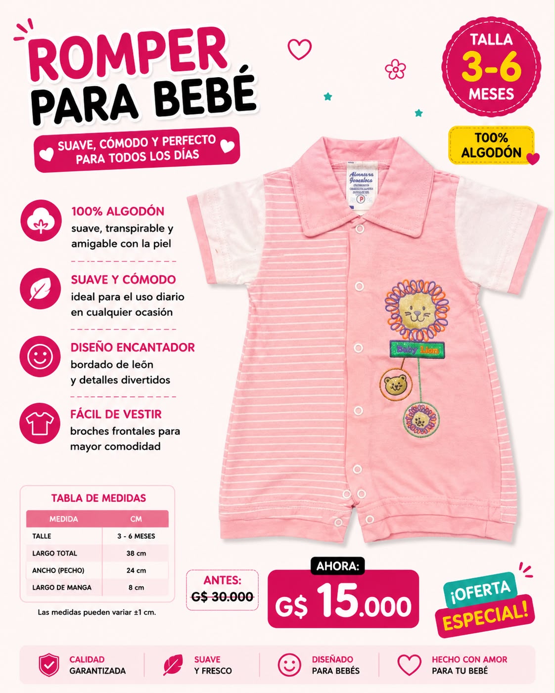 Ropa Infantil ✨ Romper Para Bebé 100% Algodón 🩷