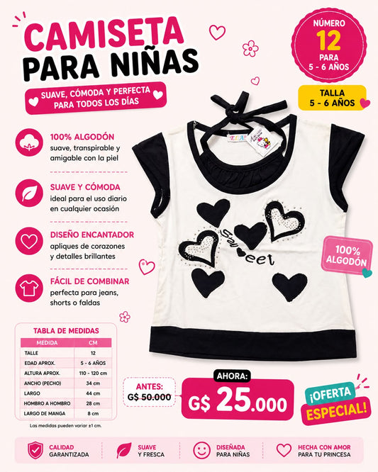 Ropa Infantil ✨ Camiseta Para Niñas 100% Algodón 🖤
