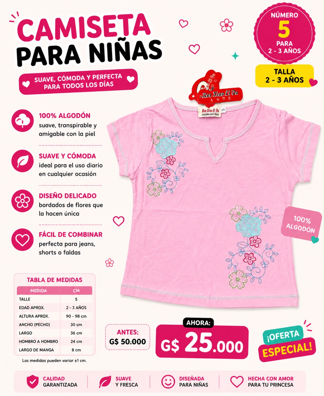 Ropa Infantil ✨ Camiseta Para Niñas 100% Algodón 🩷