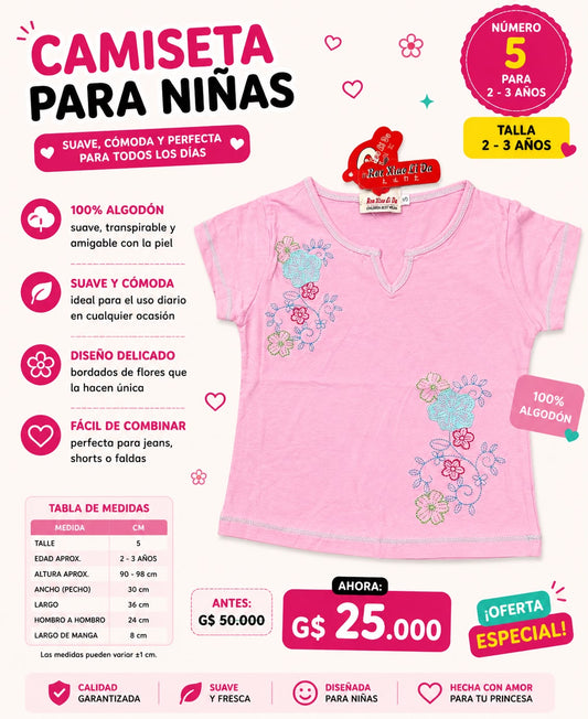 Ropa Infantil ✨ Camiseta Para Niñas 100% Algodón 🩷