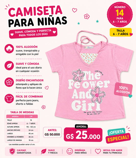 Ropa Infantil ✨ Camiseta Para Niñas 100% Algodón 🩷