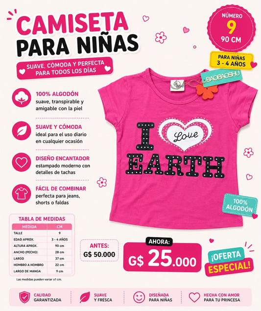 Ropa Infantil ✨ Camiseta Para Niñas 100% Algodón 🩷