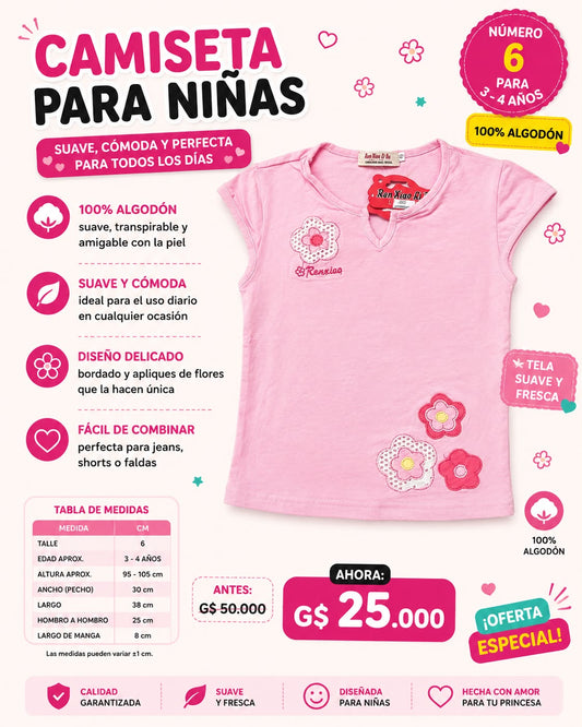 Ropa Infantil ✨ Camiseta Para Niñas 100% Algodón 🩷