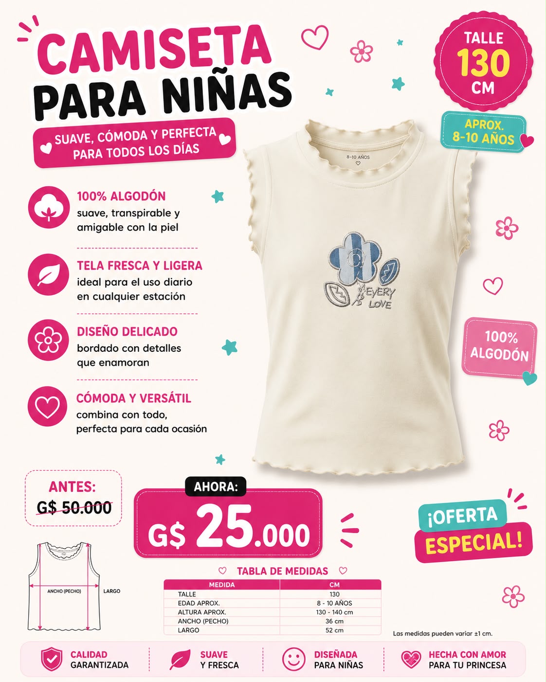 Ropa Infantil ✨ Camiseta Para Niñas 100% Algodón