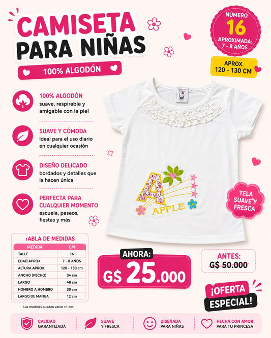 Ropa Infantil ✨ Camiseta Para Niñas 100% Algodón