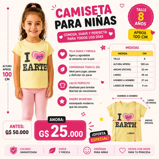 Ropa Infantil ✨ Camiseta Para Niñas 💛