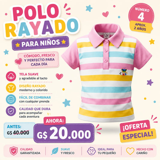 Ropa Infantil ✨ Polo Rayado Para Niños – Número 4 (Aprox. 2 Años)