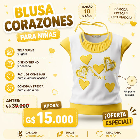 Ropa Infantil ✨ Blusa Corazones Para Niñas 💛