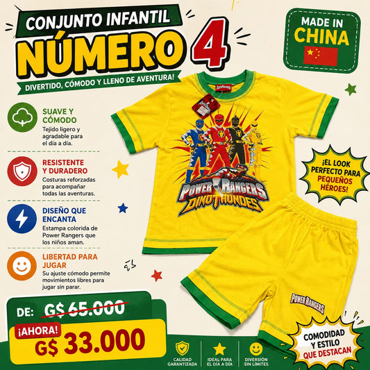 Ropa Infantil ✨ Conjunto Infantil Power Rangers – 2 Piezas ⚡🦖