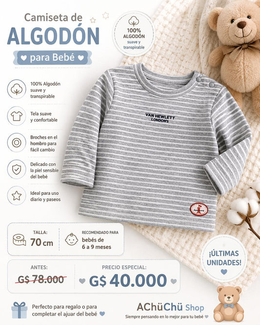 Ropa Infantil ✨ Camiseta De Algodón Para Bebé 👶🩶