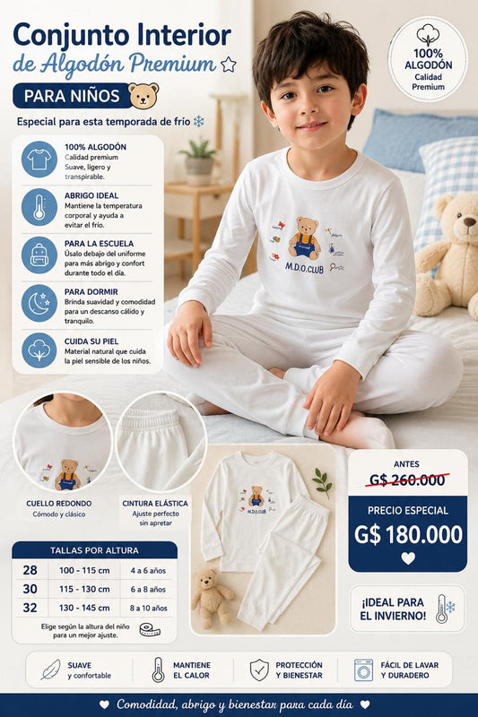 Ropa Infantil ✨ Conjunto Interior De Algodón Premium Para Niños 👦❄️