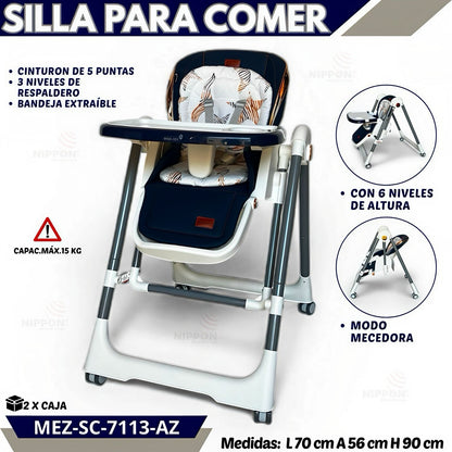 Mom Ezy Silla de Comer Premium MEZ-SC-7113-Azul