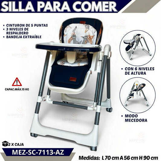 Mom Ezy Silla de Comer Premium MEZ-SC-7113-Azul