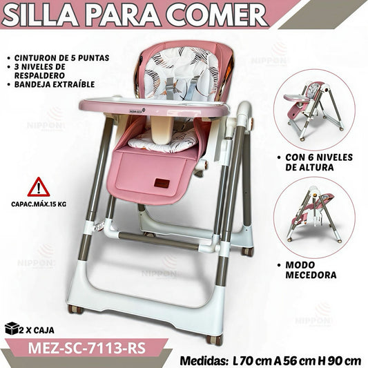 Mom Ezy Silla de Comer Premium MEZ-SC-7113-Rosa