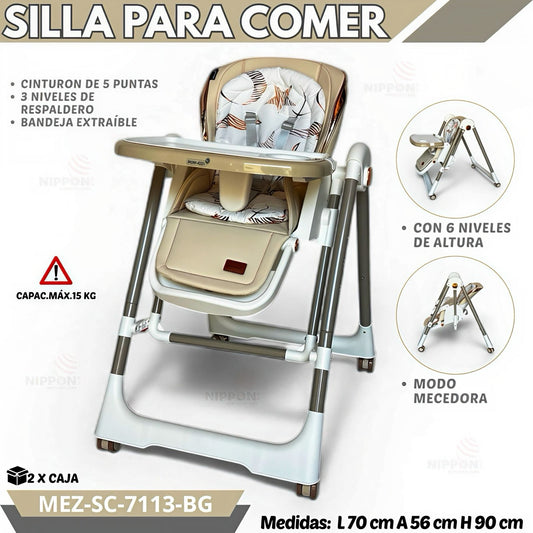 Mom Ezy Silla de Comer Premium MEZ-SC-7113-Beige/Crema