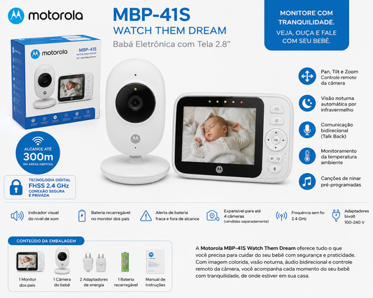 Motorola Watch Them Dream – Babá Eletrônica Com Tela 2.8” MBP-41S 💛