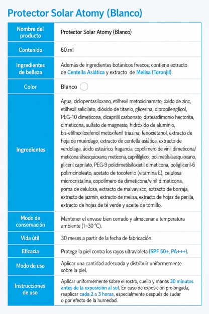 Atomy Protector Solar ✨
Cosmético funcional con protección contra los rayos UV    Todo tipo de piel ✨
