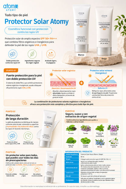 Atomy Protector Solar ✨
Cosmético funcional con protección contra los rayos UV    Todo tipo de piel ✨