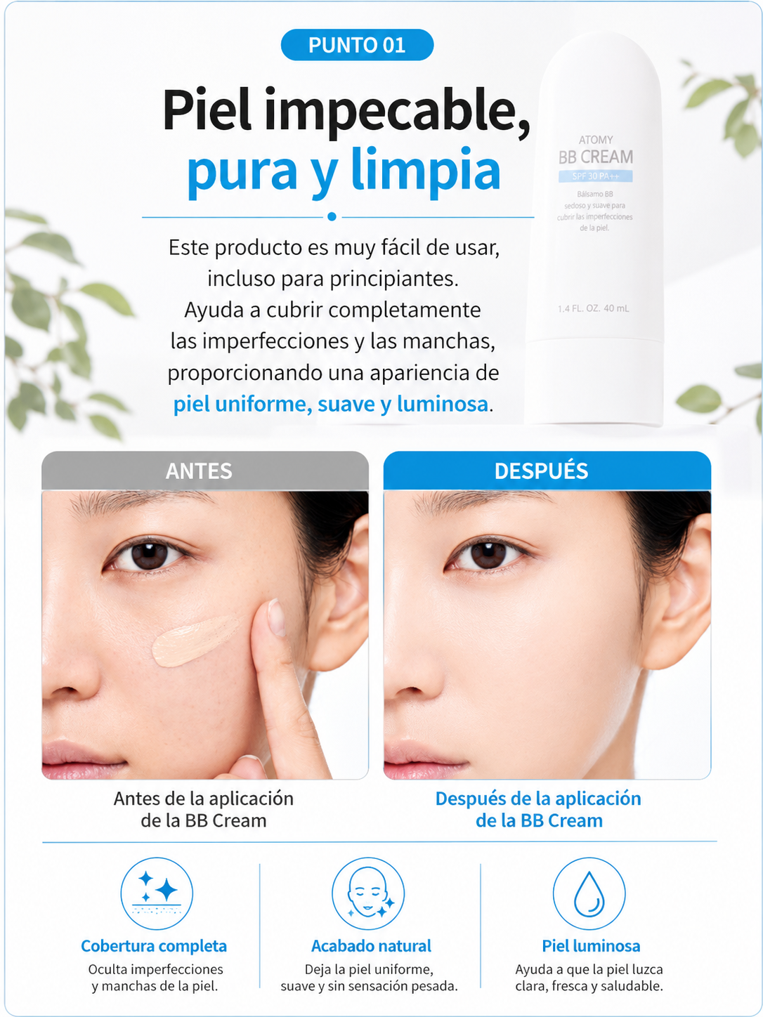 Atomy BB Cream SPF 30 PA++      Bálsamo BB sedoso y suave para cubrir las imperfecciones de la piel. 40 ml (1.4 fl. oz.)