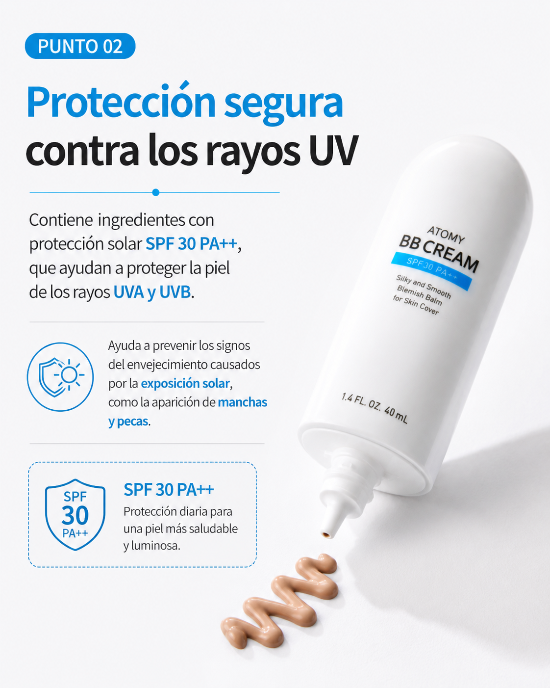 Atomy BB Cream SPF 30 PA++      Bálsamo BB sedoso y suave para cubrir las imperfecciones de la piel. 40 ml (1.4 fl. oz.)