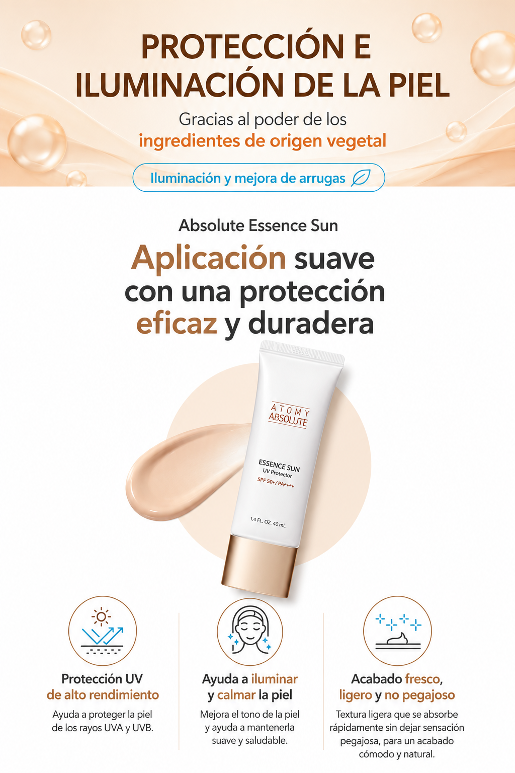 ATOMY ABSOLUTE Protector Solar Essence ✨ 
Protección solar avanzada con hidratación y cuidado intensivo de la piel