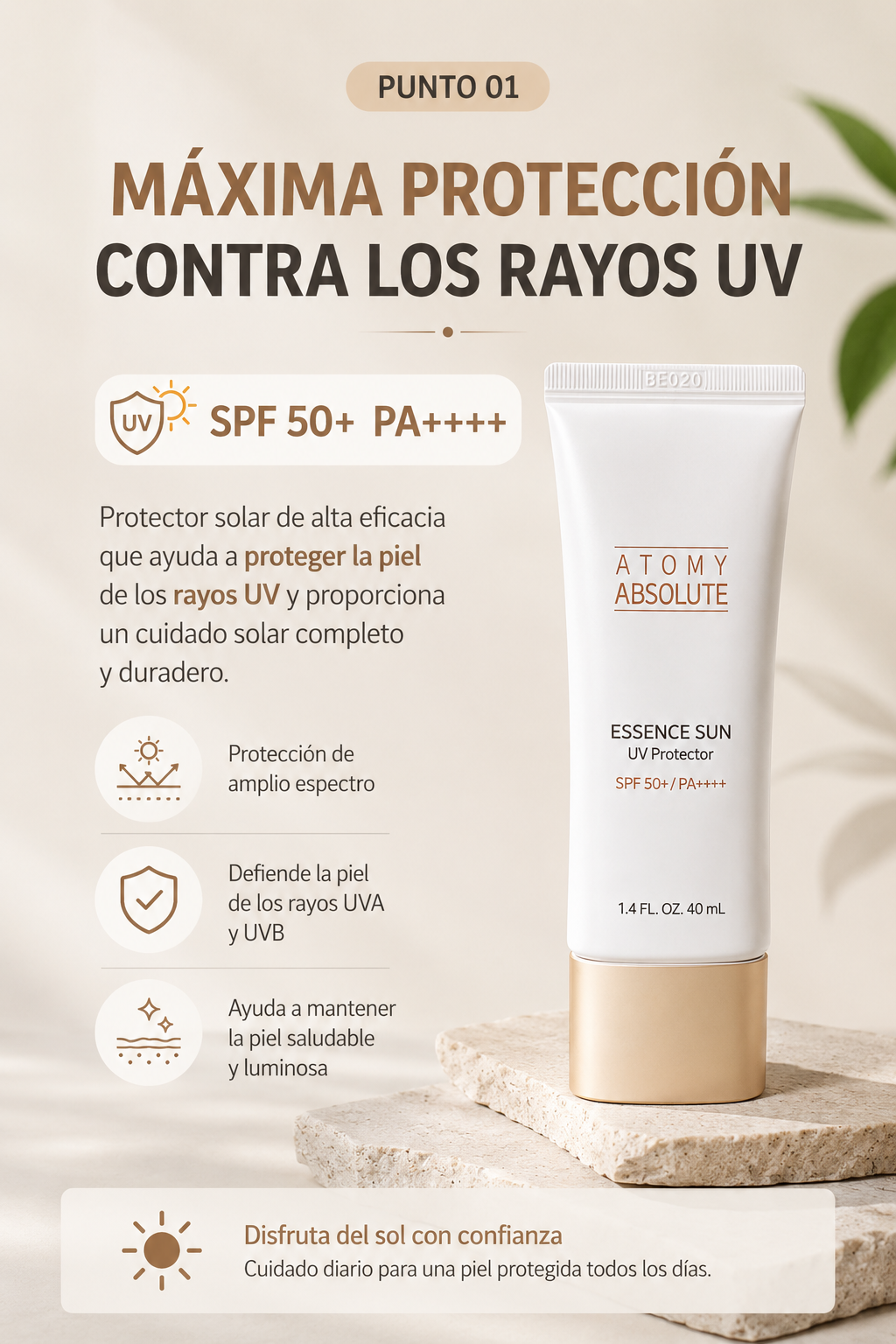 ATOMY ABSOLUTE Protector Solar Essence ✨ 
Protección solar avanzada con hidratación y cuidado intensivo de la piel
