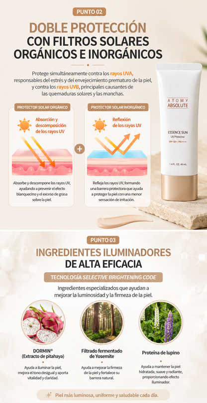 ATOMY ABSOLUTE Protector Solar Essence ✨ 
Protección solar avanzada con hidratación y cuidado intensivo de la piel