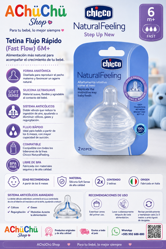 Chicco Tetina NaturalFeeling Step Up New Flujo Rápido (Fast Flow) 6M+ 81047-20 - 4008254
2 tetinas de silicona
