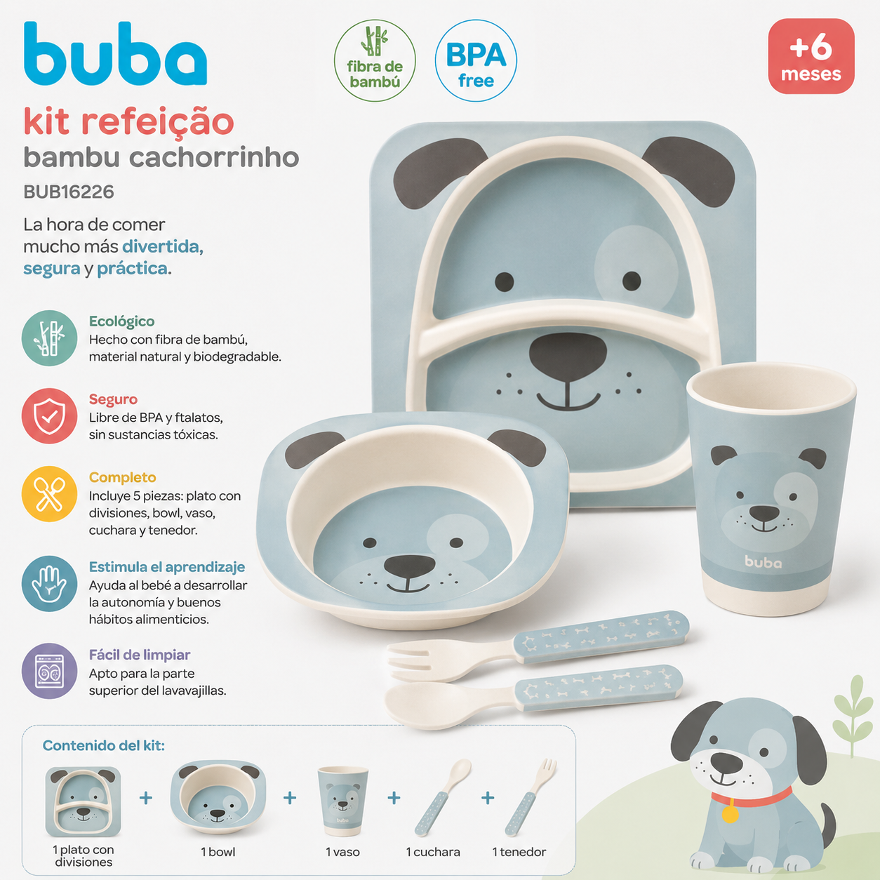 Buba Kit de Alimentación de Bambú Perrito x5 pcs – BUB16226 🐶💚