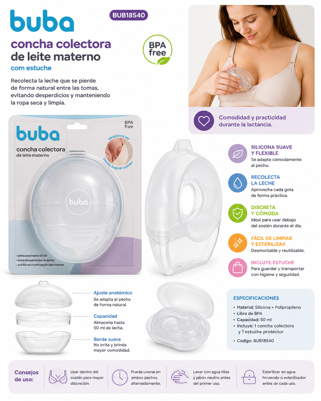 Buba Maternal Concha Colectora de Leche Materna con Estuche – BUB18540 💚