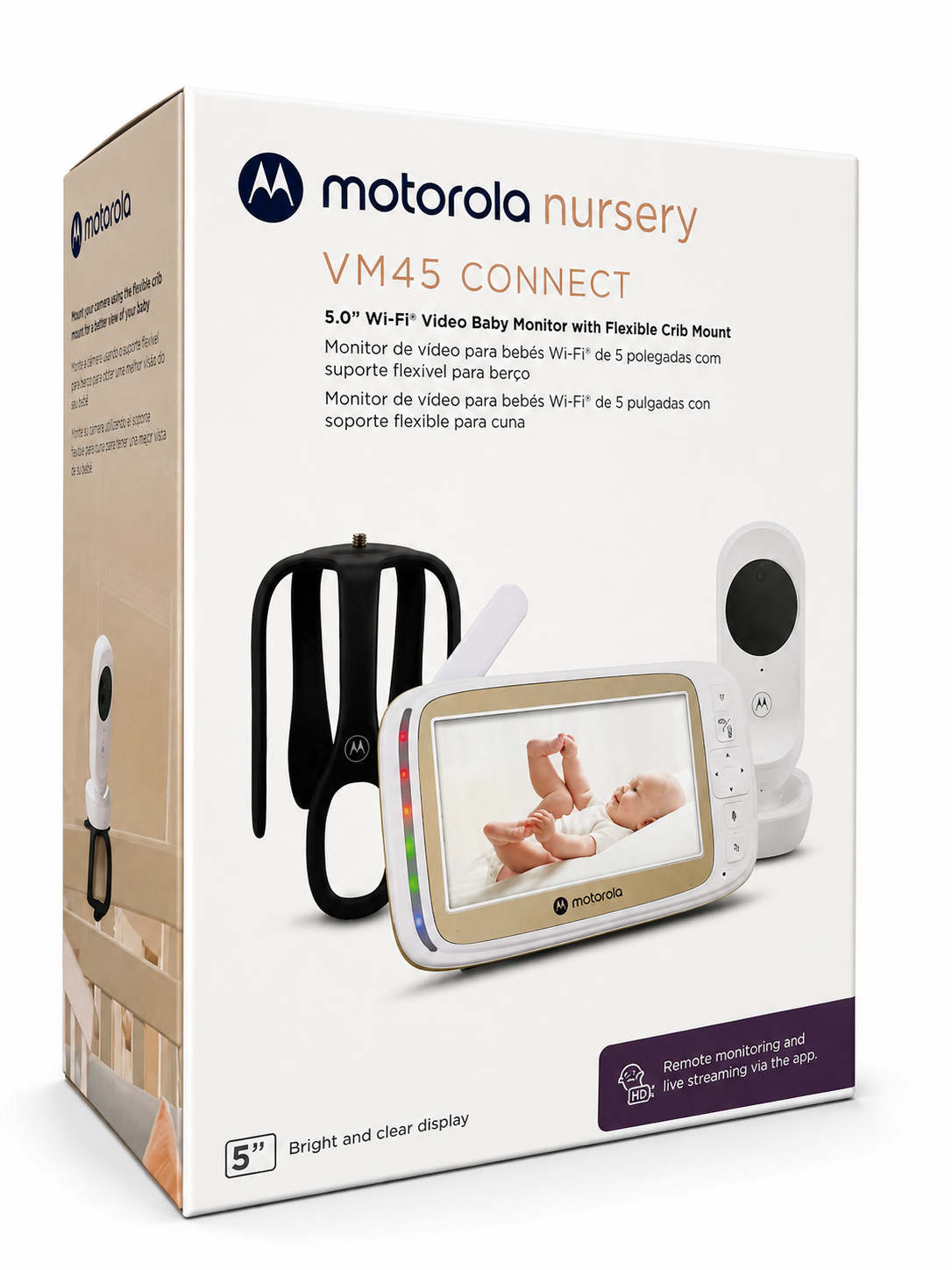 Motorola Electronico VM45 Connect White - Monitor para Bebé con Video Wi-Fi de 5” y Soporte Flexible para Cuna 💚