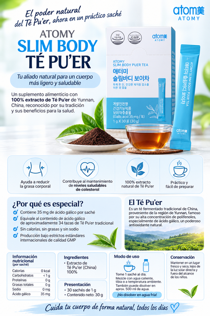 Atomy Slim Body Chá Pu’er Tea - 30 sobres individuales de 1g