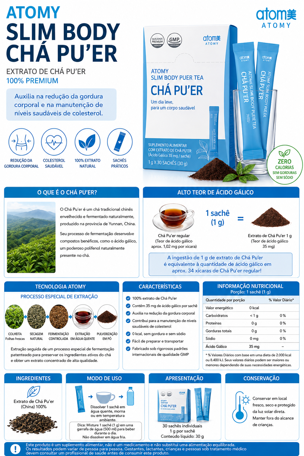 Atomy Slim Body Chá Pu’er Tea - 30 sobres individuales de 1g