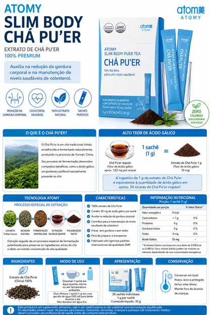 Atomy Slim Body Chá Pu’er Tea - 30 sobres individuales de 1g
