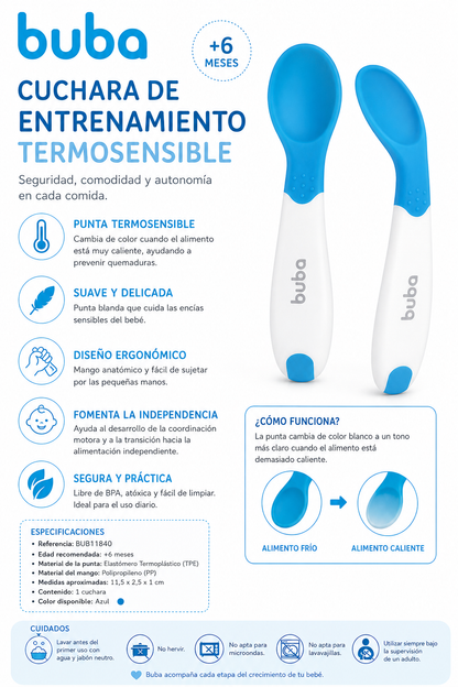 Buba Colher de Entrenamiento Termosensible Color Azul & Rosa – Ref. BUB11840 🩵🩷💚