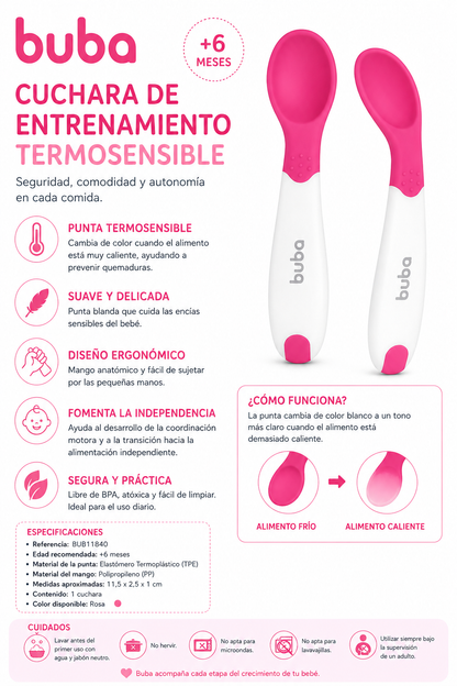 Buba Colher de Entrenamiento Termosensible Color Azul & Rosa – Ref. BUB11840 🩵🩷💚