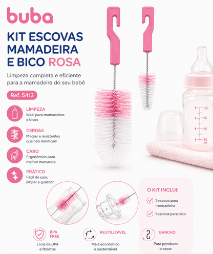 Buba Kit de Escovas para Mamadeira e Bico Azul BUB5412 - Rosa BUB5413