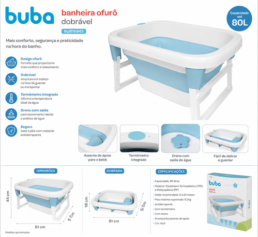 Buba Bañera Ofurô Plegable Azul 0m-24meses de 80 Litros – BUB16943💚