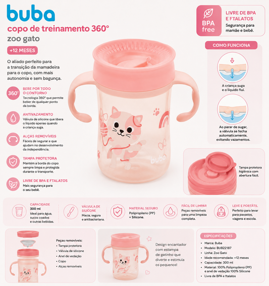 Buba Copo de Treinamento 360° Zoo Gato 300 ml – BUB22187 🐈💚
