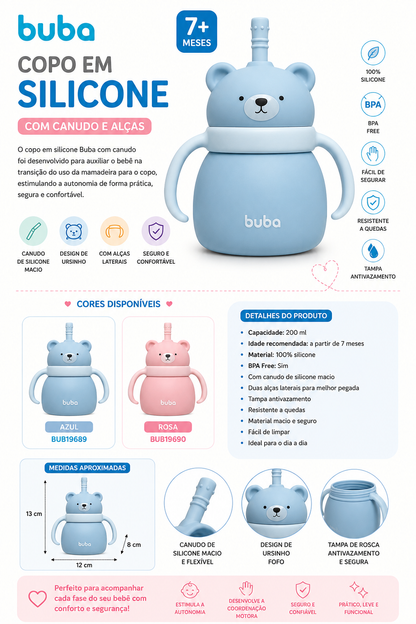 Buba Vaso de Silicona con Pajita Osito Azul 200ml 7m+ BUB19689