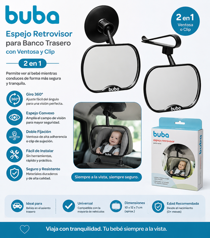 Buba Espejo Retrovisor para Bebé con Ventosa y Clip 2en1  – BUB8772