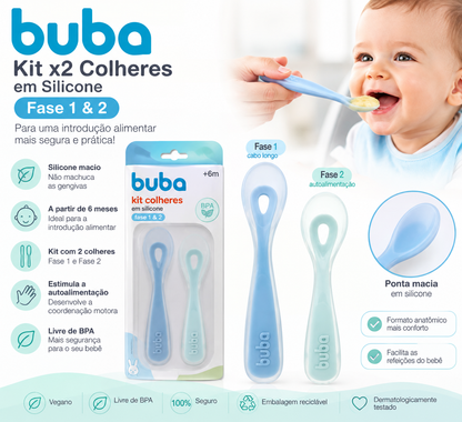 Buba Kit x2 Colheres em Silicone Fase 1 & 2 Azul – BUB18829 🩵