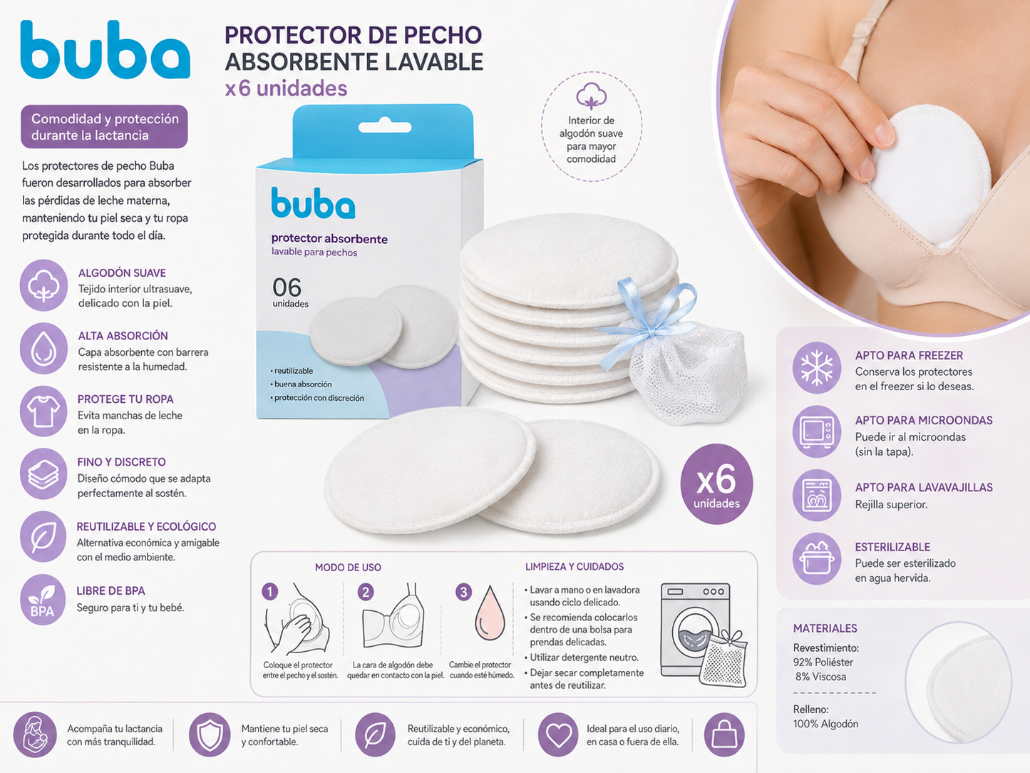 Buba Protector de Pecho Absorbente Lavable 6 Unidades
BUB13232