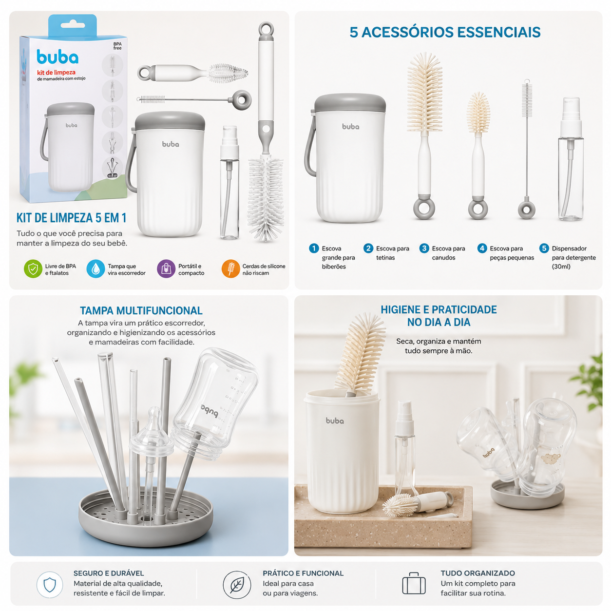 Buba Kit Portátil de Limpieza para Biberones 5 en 1 con Estuche – BUB18848 💚